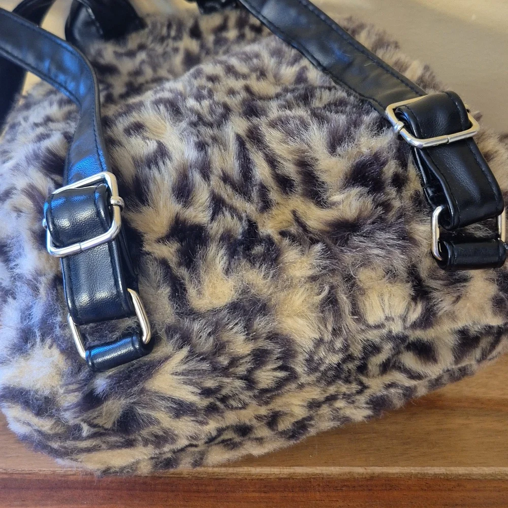 Children's Place Cat Face Leopard Print Faux Fur Mini Backpack